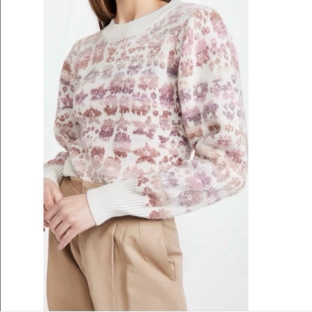 $395 LoveShackFancy Kirsten Wool/Alpaca Printed Pullover Ribbed Sweater size M - Picture 1 of 14